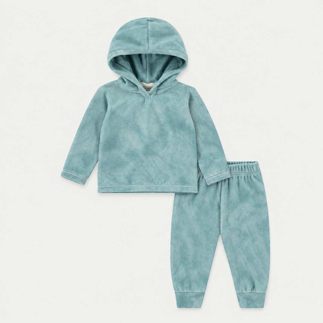 PAIGELAUREN Velour Hoodie + Jogger Set in Aqua
