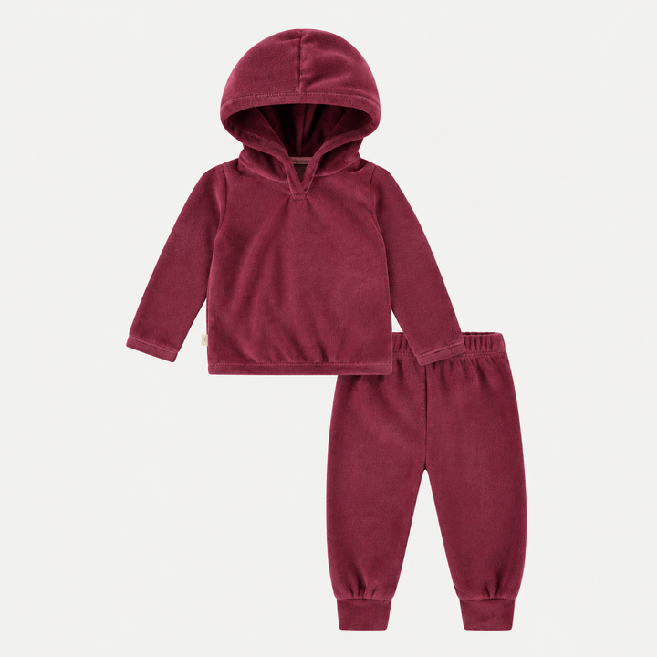 PAIGELAUREN Velour Hoodie + Jogger Set in Burgundy