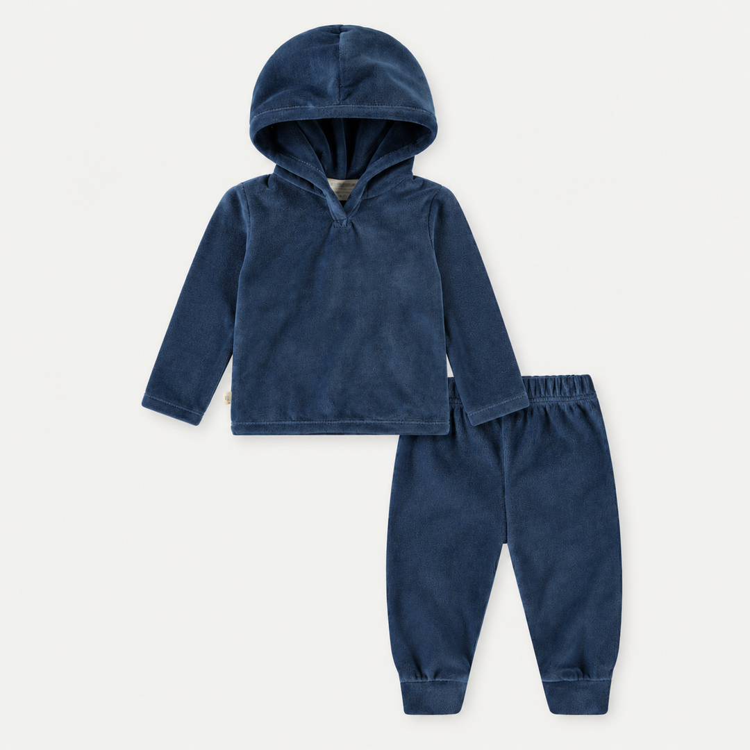 PAIGELAUREN Velour Hoodie + Jogger Set in Navy