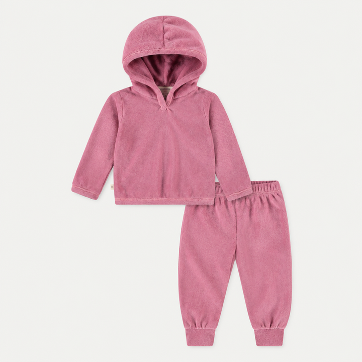 PAIGELAUREN Velour Hoodie + Jogger Set in Rose Pink