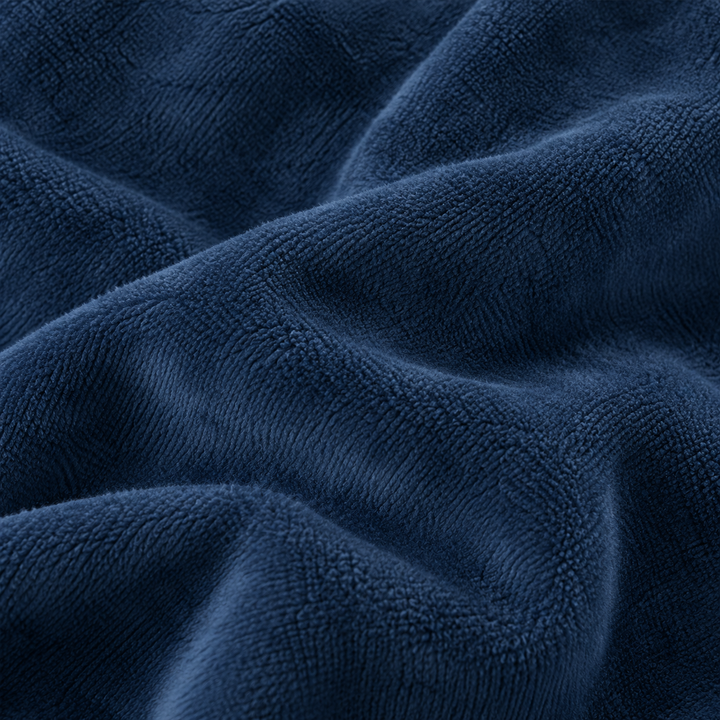 Close-up of PAIGELAUREN soft Navy velour fabric