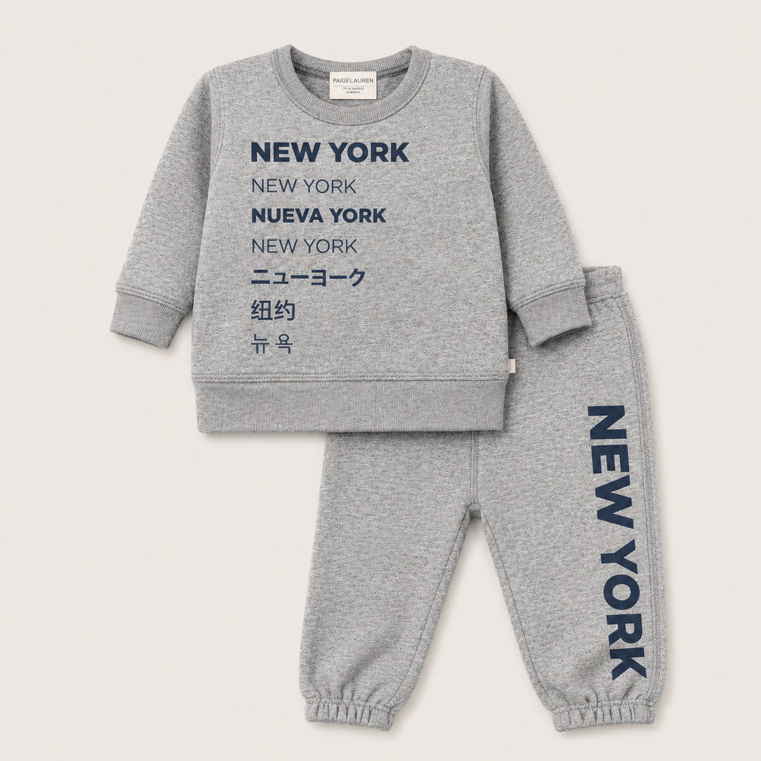 PAIGELAUREN Vintage Heathered Fleece New York graphic loungewear set