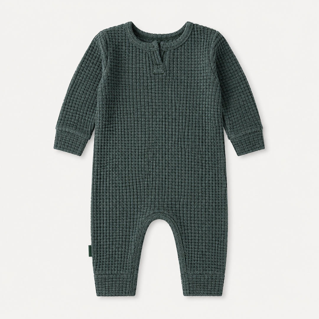 PAIGELAUREN Dark Green Chunky Thermal Romper made in Los Angeles.