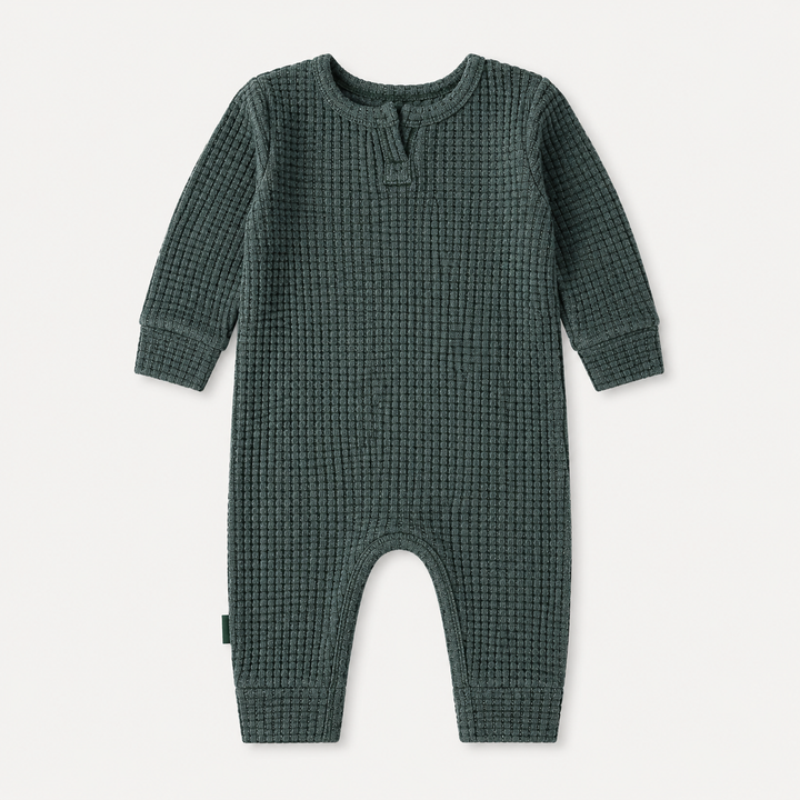 PAIGELAUREN Dark Green Chunky Thermal Romper made in Los Angeles.