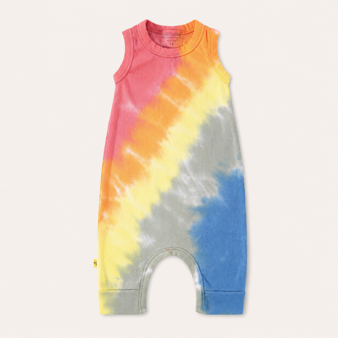 PAIGELAUREN Red Rainbow Ribbed Tank Overall in premium 2x1 rib cotton, front product view