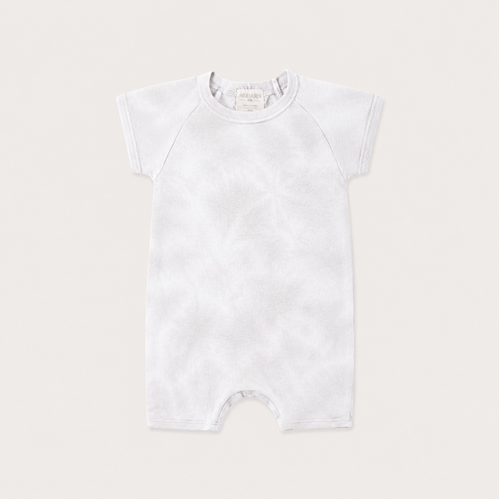 PAIGELAUREN Rib Marble Shortall Onesie in Light Gray Marble baby rib, front product view