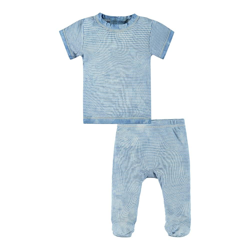 Baby S/S Stripe Tee and Footie Pant Tie Dye Set-Layette | Blue Tie Dye | 0-3m