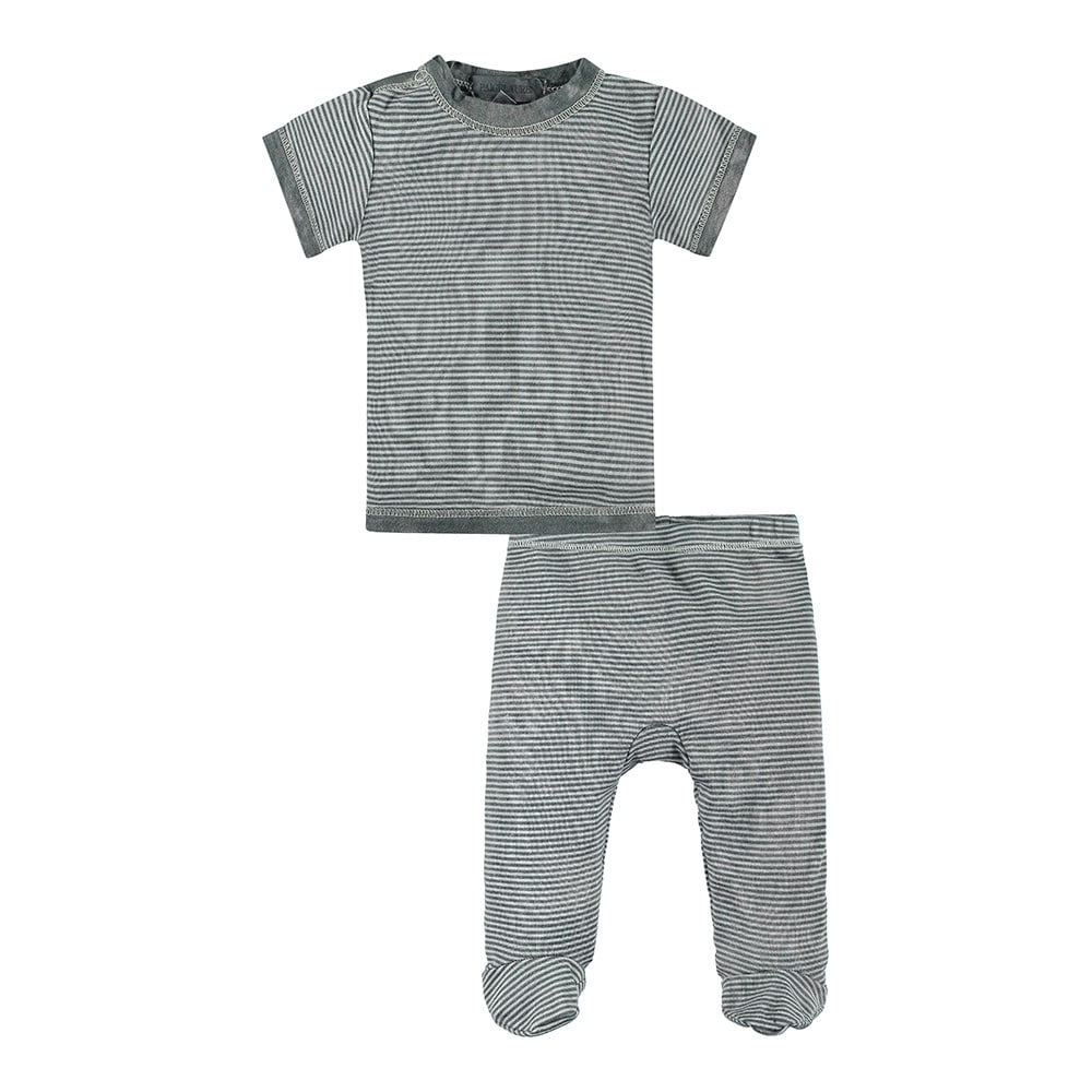 Baby S/S Stripe Tee and Footie Pant Tie Dye Set-Layette | Gray Tie Dye | 0-3m