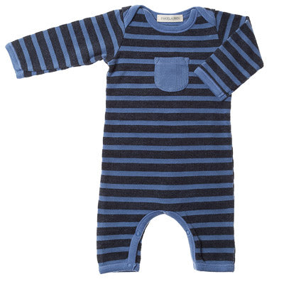 PAIGELAUREN | Baby Fleece Charcoal Stripe L/S Coverall-Desert | Blue