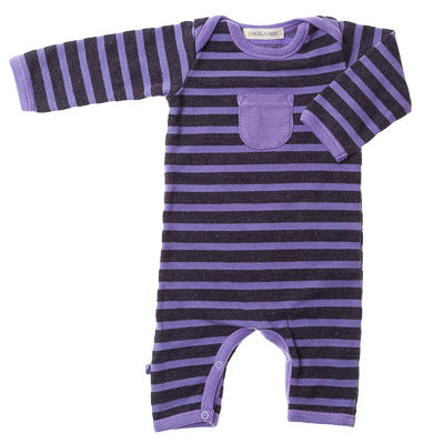 PAIGELAUREN | Baby Fleece Charcoal Stripe L/S Coverall-Desert | Purple