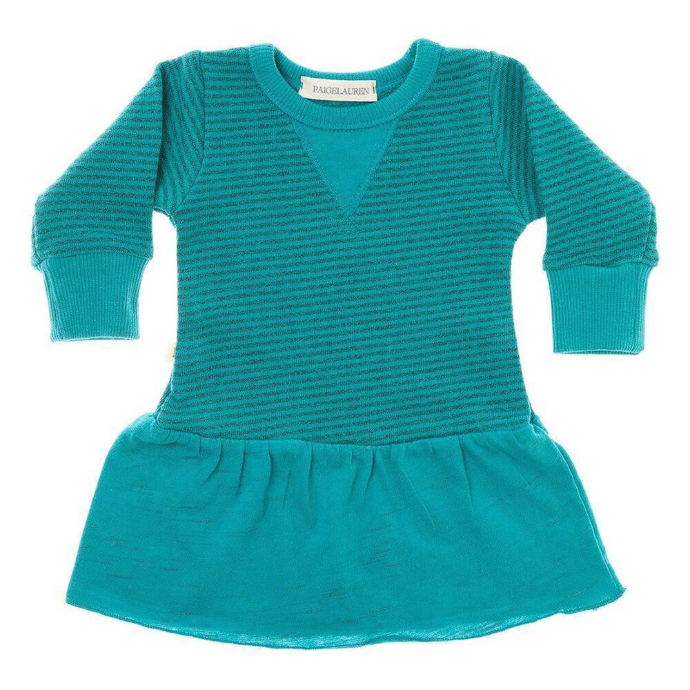 Baby French Terry L/S Dress-Coastal | 0-3m | Turtle Green