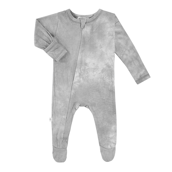 Baby Rib Footie Zipper Romper-Cozy Gray Tie Dye