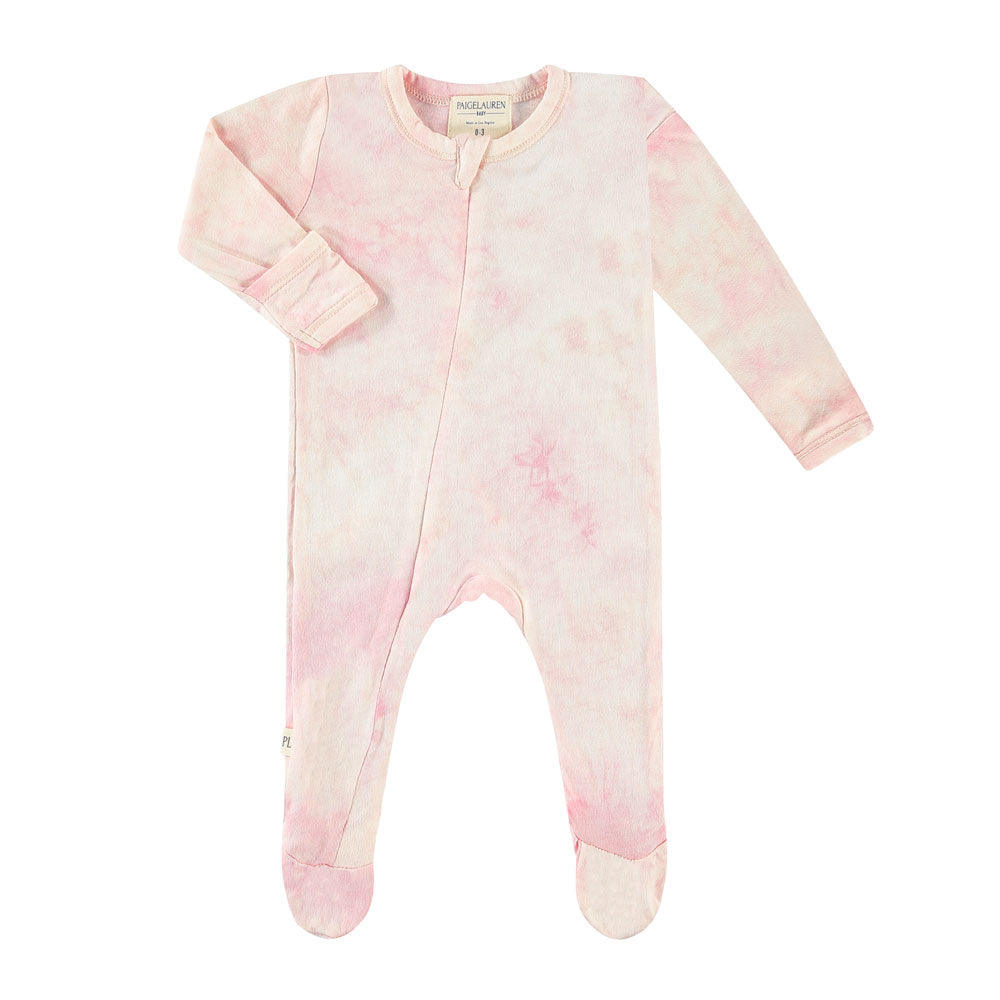 Baby Rib Footie Zipper Romper-Cozy Light Pink Tie Dye