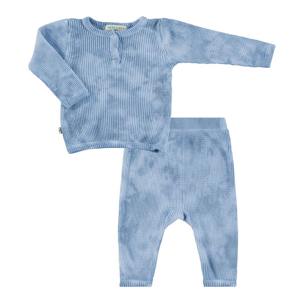 Baby Thermal Henley L/S Tee & Legging Set-Cozy Blue Tie Dye
