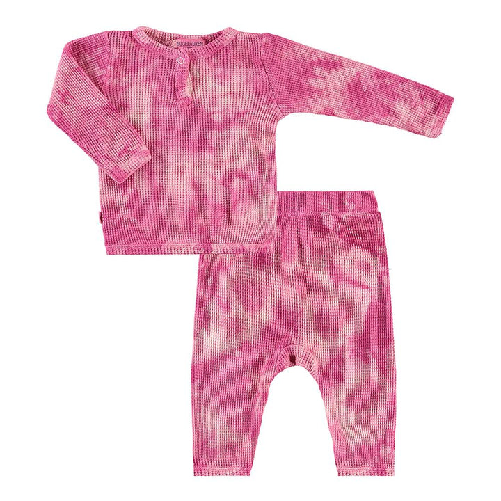 Baby Thermal Henley L/S Tee & Legging Set-Cozy Dark Pink Tie Dye