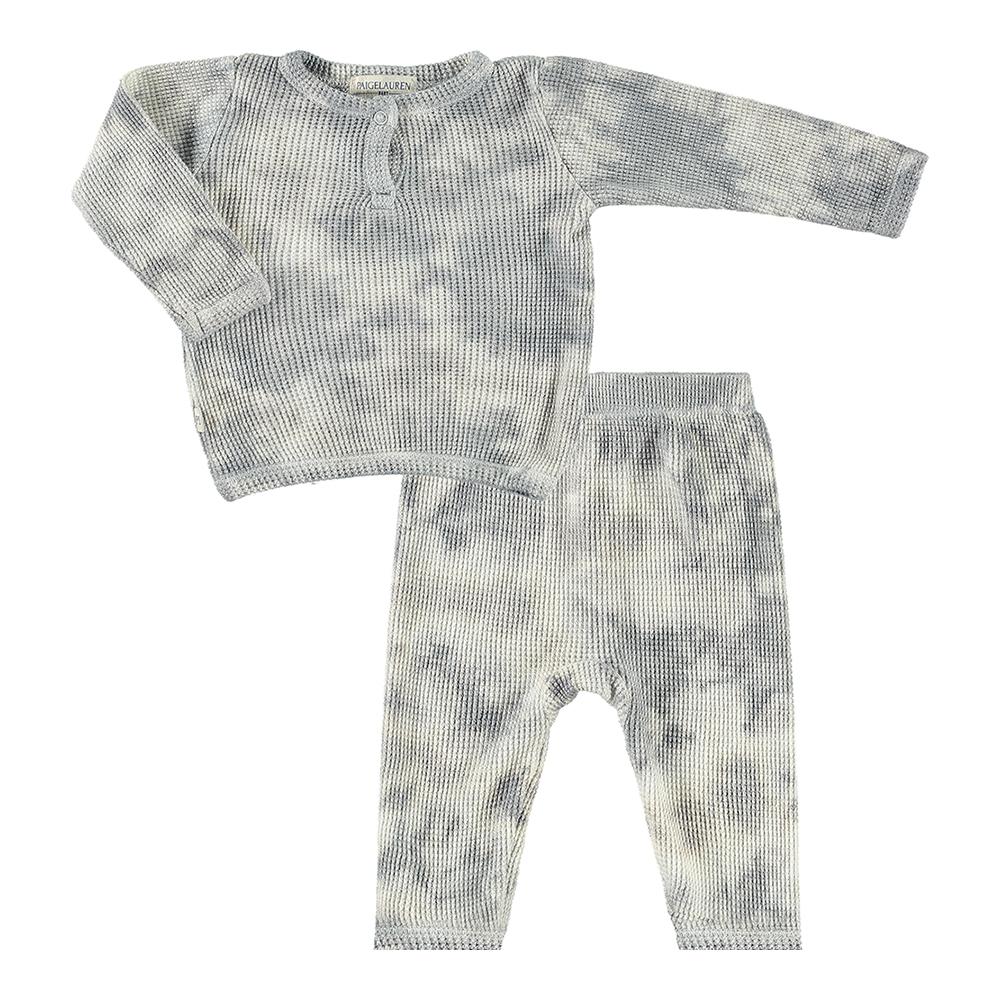 Baby Thermal Henley L/S Tee & Legging Set-Cozy Gray Tie Dye