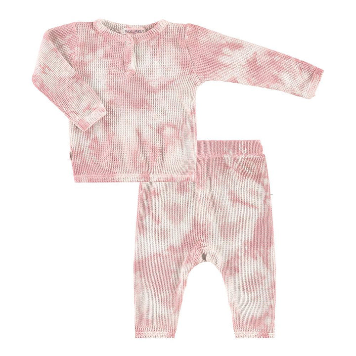 Baby Thermal Henley L/S Tee & Legging Set-Cozy Light Pink Tie Dye