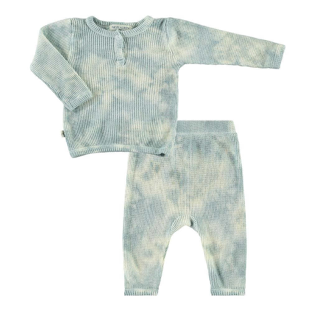 Baby Thermal Henley L/S Tee & Legging Set-Cozy Sage Green Tie Dye