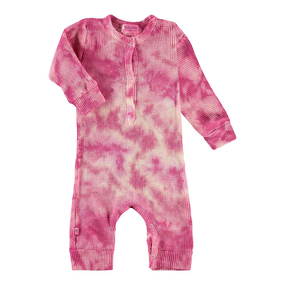 Baby Thermal Henley Coverall-Cozy Pink Tie Dye