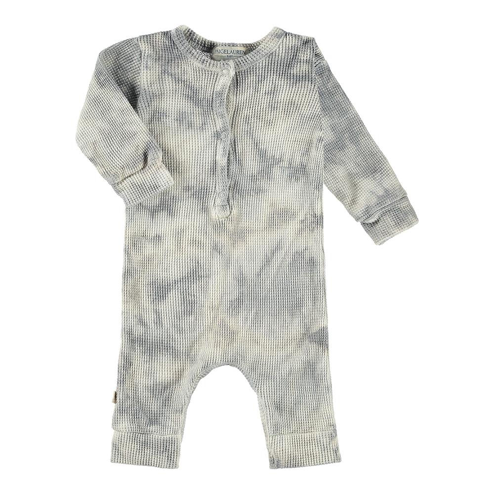 Baby Thermal Henley Coverall-Cozy Gray Tie Dye