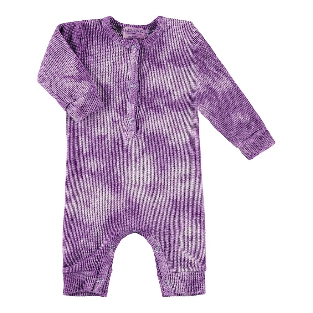 Baby Thermal Henley Coverall-Cozy Purple Tie Dye