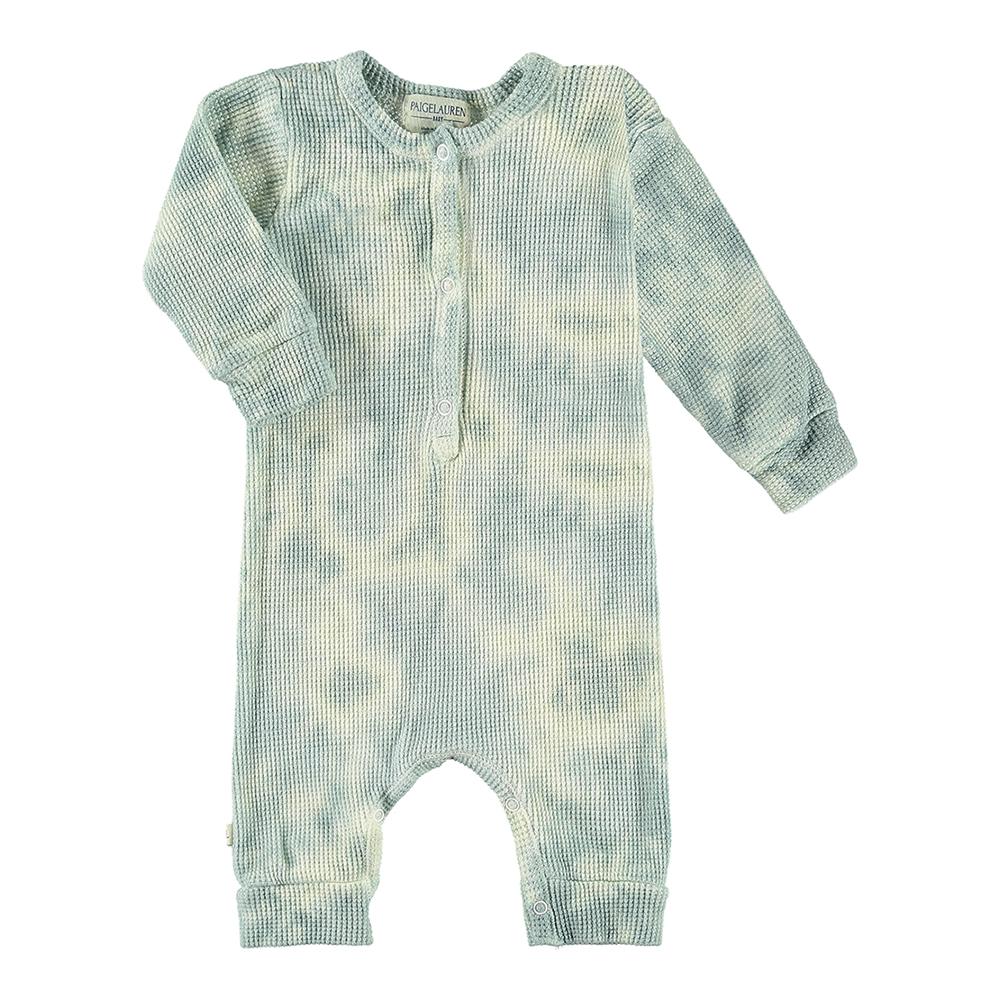 Baby Thermal Henley Coverall-Cozy Sage Green Tie Dye