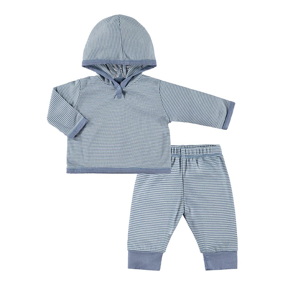 Baby Stripe Rib Pullover Hoodie and Legging Set-Cozy | 3-6m | Stripe Blue