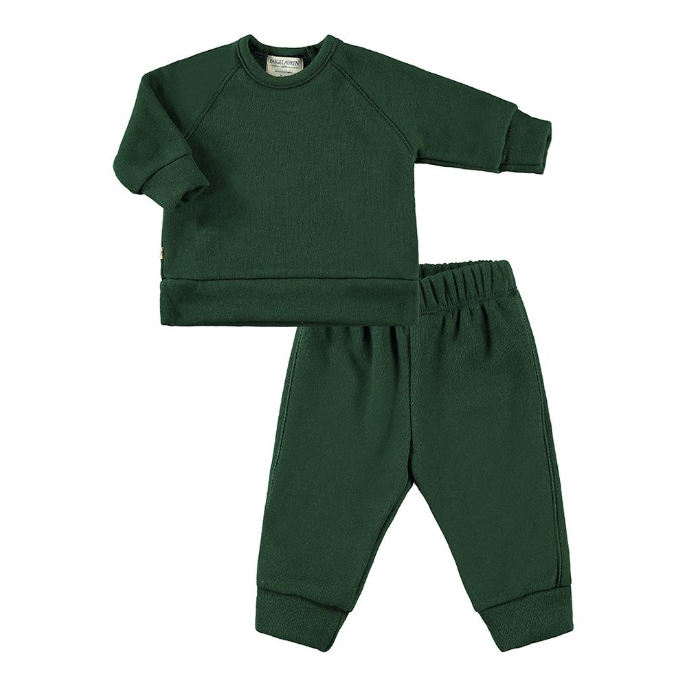 Kid Blanket Blend Loungewear Sets-Cozy Dark Green