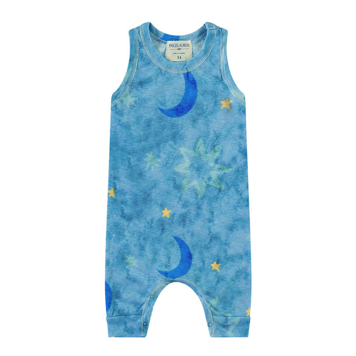 Baby Slub Rib Star/Moon Organic Marble Dye Tank Romper-Sparkle