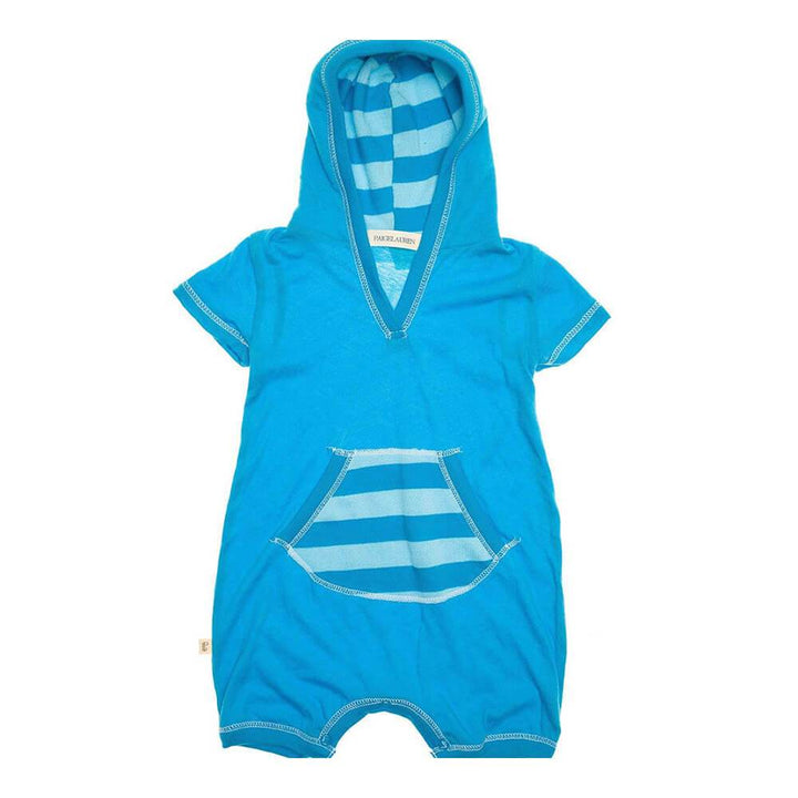 Baby S/S Short Jersey Pant Romper W/Hoodie-Arts | Monet Blue