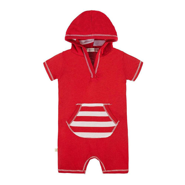 Baby S/S Short Jersey Pant Romper W/Hoodie-Arts | Warhol Red