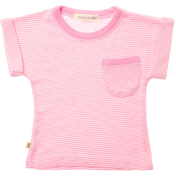Baby S/S Stripe Rib Cuffed Tee W/Pocket-Arts | Pink