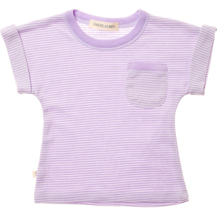 Baby S/S Stripe Rib Cuffed Tee W/Pocket-Arts | Purple