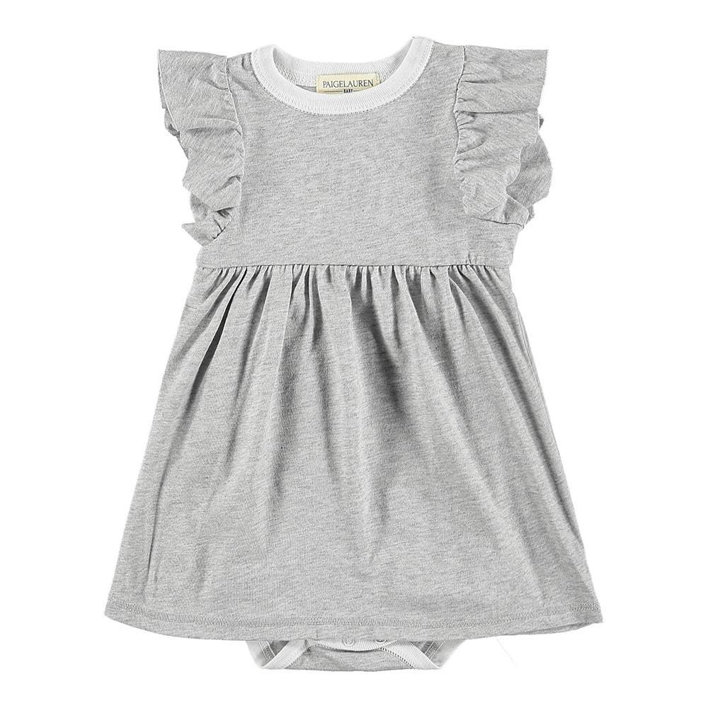 Baby Heathered Jersey Ruffle Dress W/Bodysuit-Peace & Love | HEATHERED GRAY | 0-3m