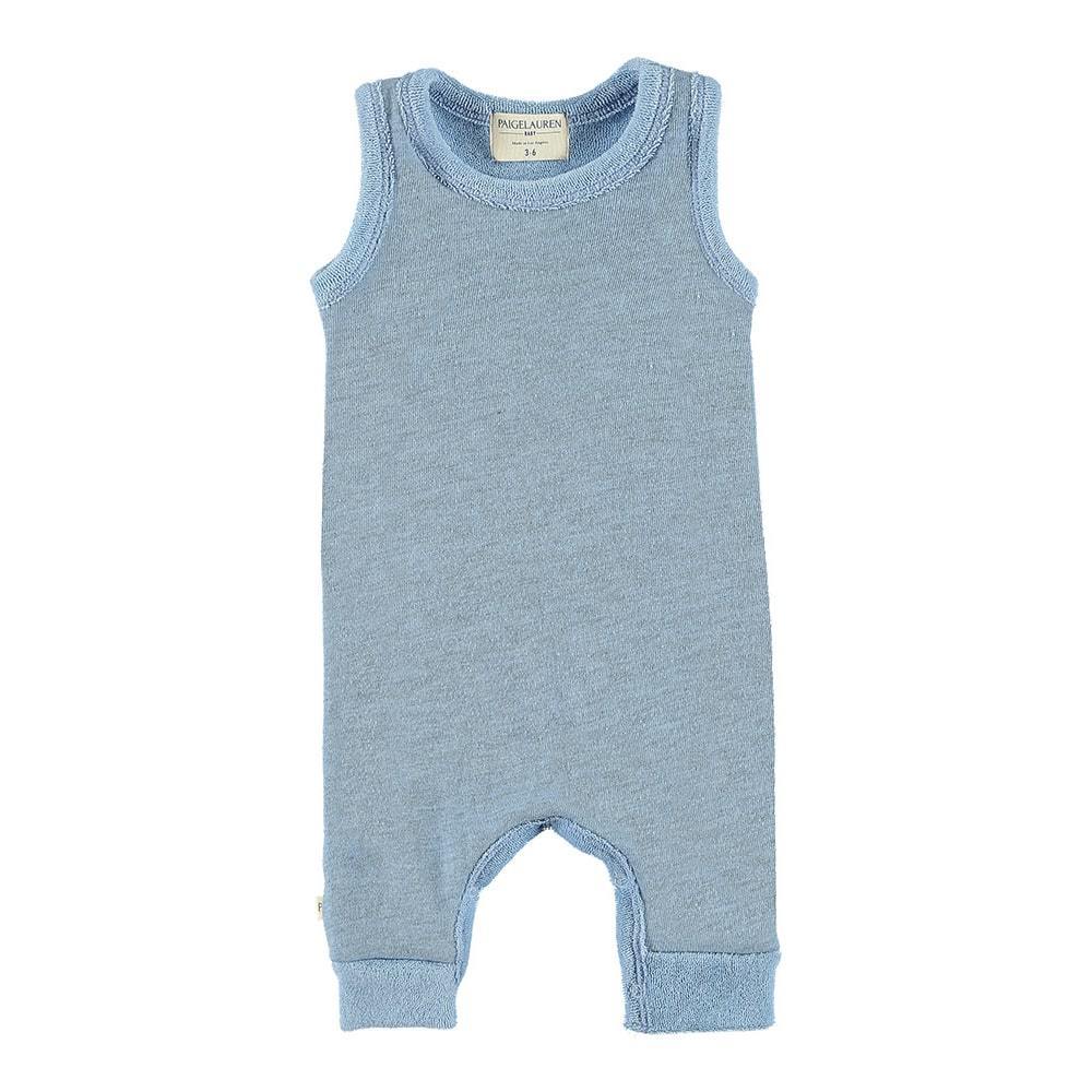 Baby Loop Terry Tank Pull Over Romper-Peace & Love | Heathered Blue | 0-3m