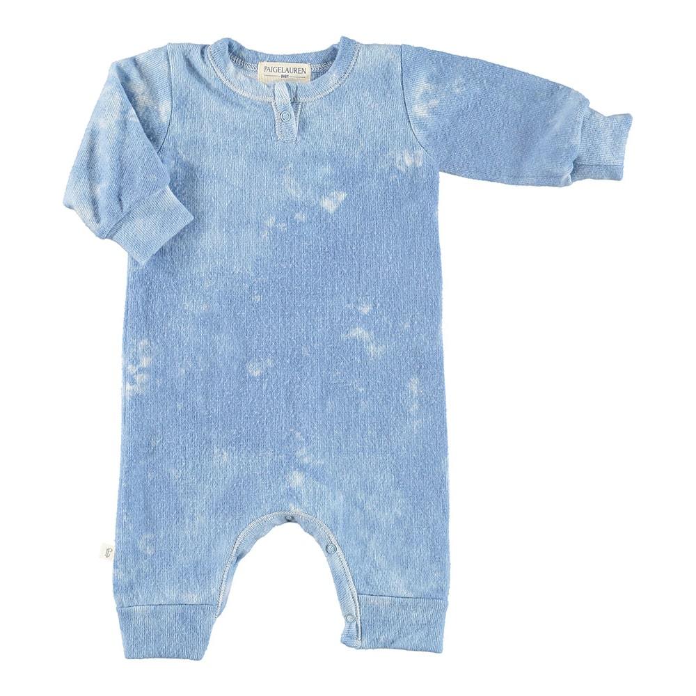Baby Henley L/S Tie Dye Hacci Coverall-Peace & Love | Crystal Gray Tie Dye | 0-3m