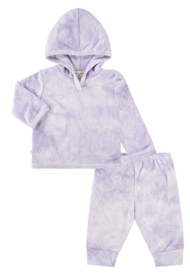 Toddler & Kid Stripe Rib Organic Marble Hoodie & Pant Loungewear Set-Whim-zzz